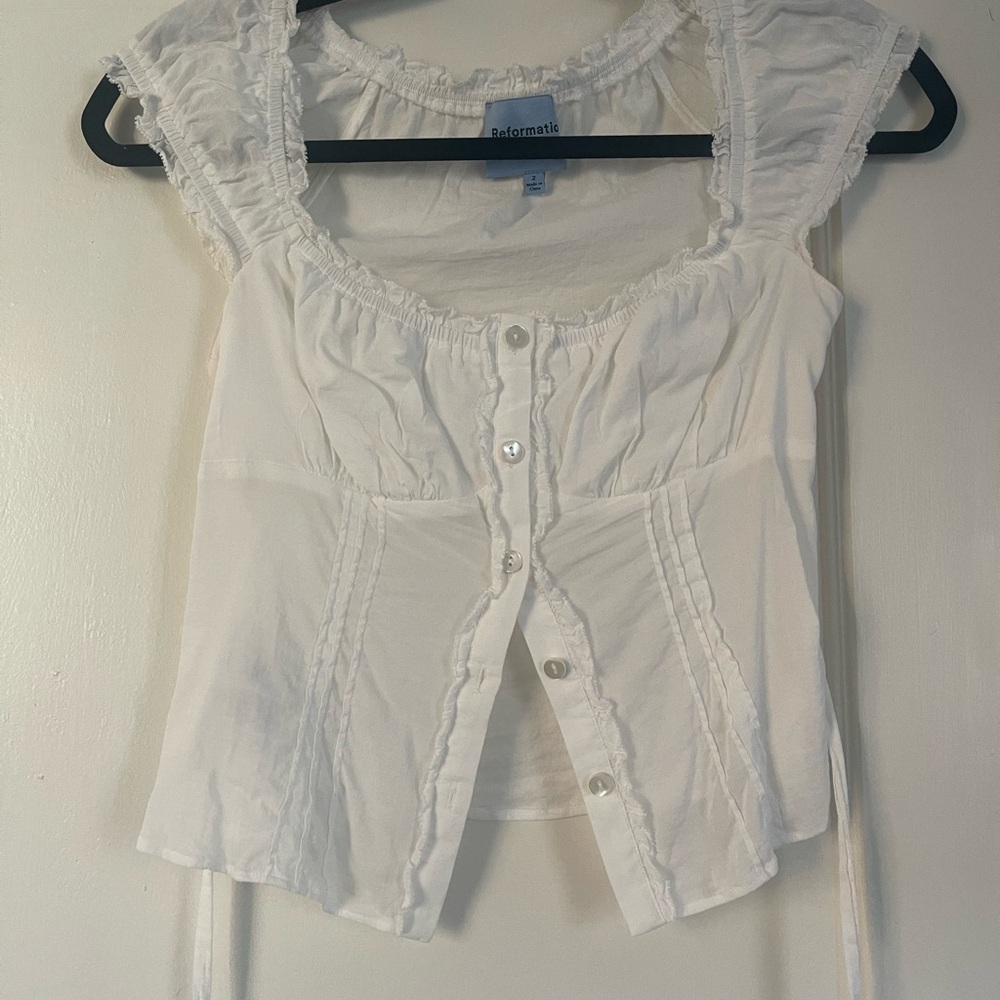 Reformation White Ruffled Women's Top
